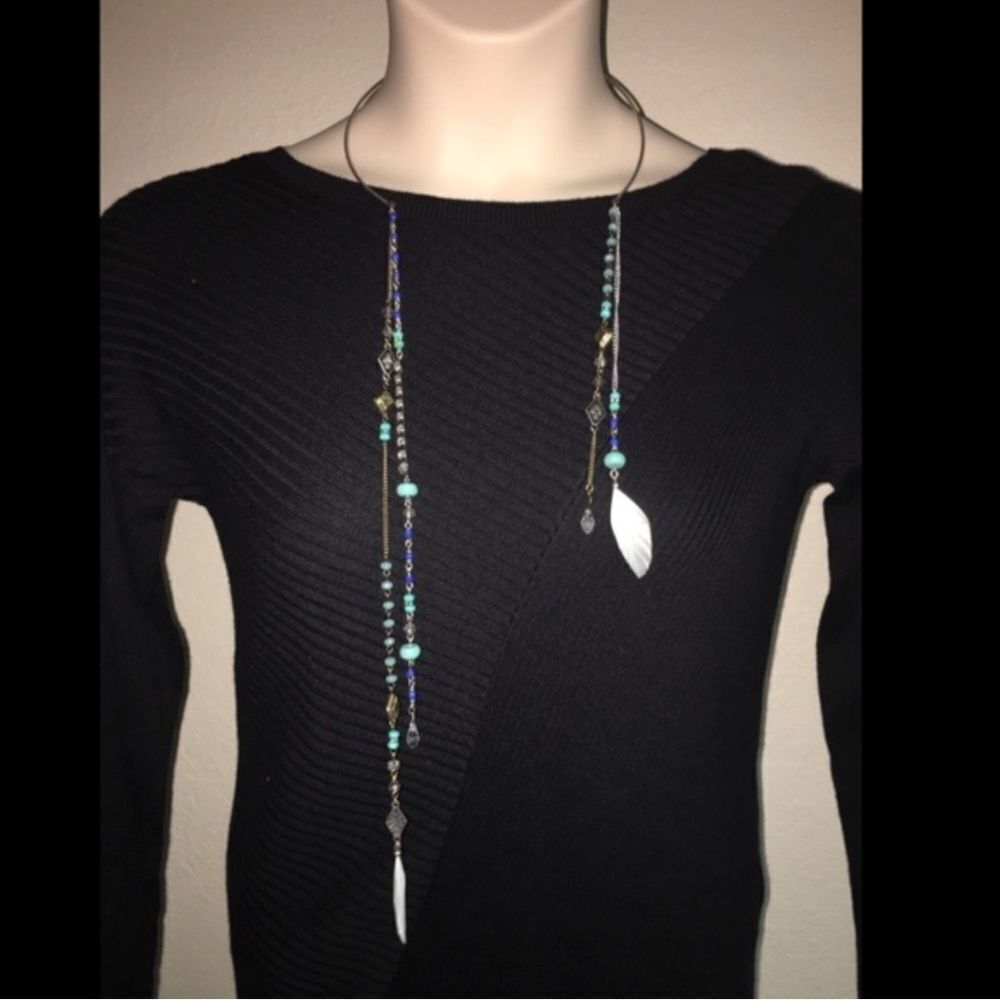 Express Necklace Silver in color Feathers Beads